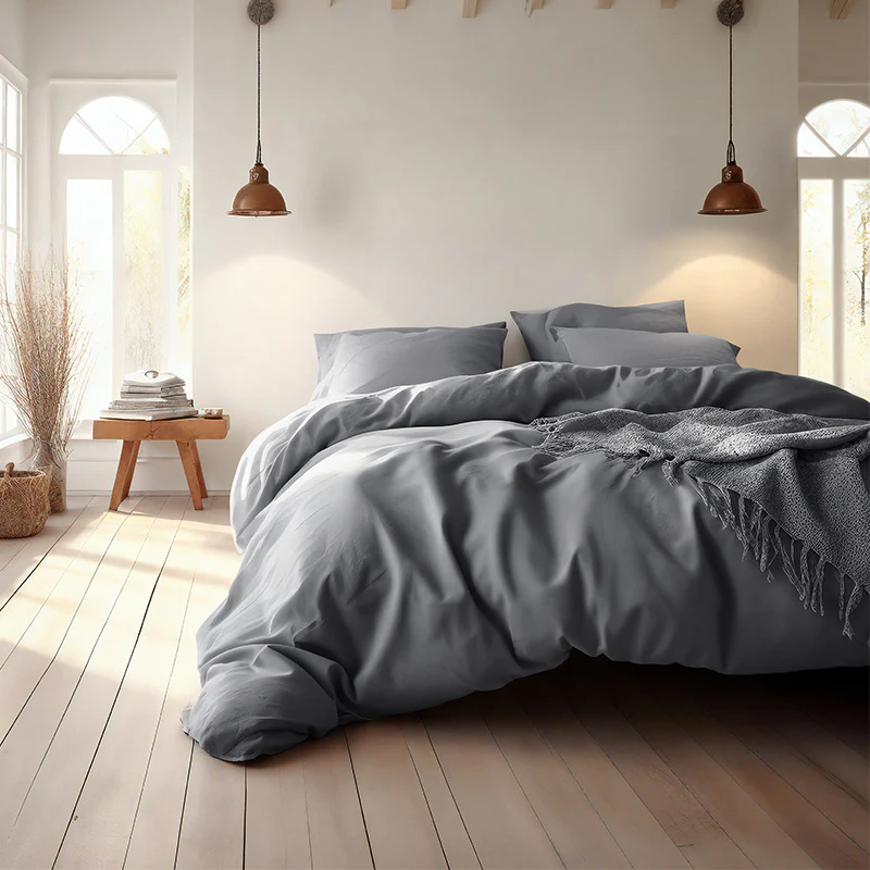 Dekbedovertrek Katoen Flanel - Uni - Antraciet - Image 4