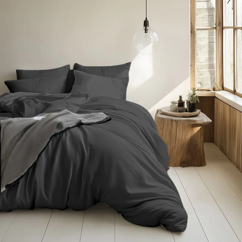 Dekbedovertrek Katoen Flanel - Uni - Antraciet - Image 5
