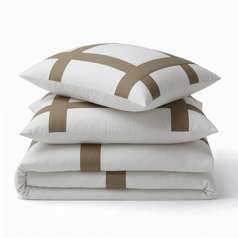 Dekbedovertrek Percale-Katoen - Hotel Alberto - Wit/Taupe - Image 4