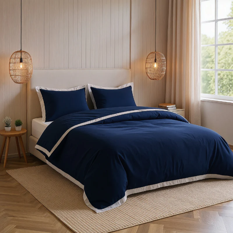 Dekbedovertrek Percale-Katoen - Hotel Emilio - Navy/Wit - Image 6