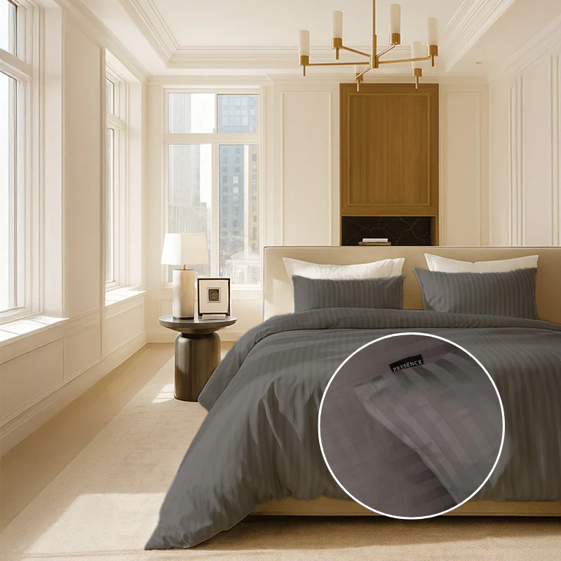 Dekbedovertrek Katoen-Satijn - Satijnstreep - Antraciet - Image 3