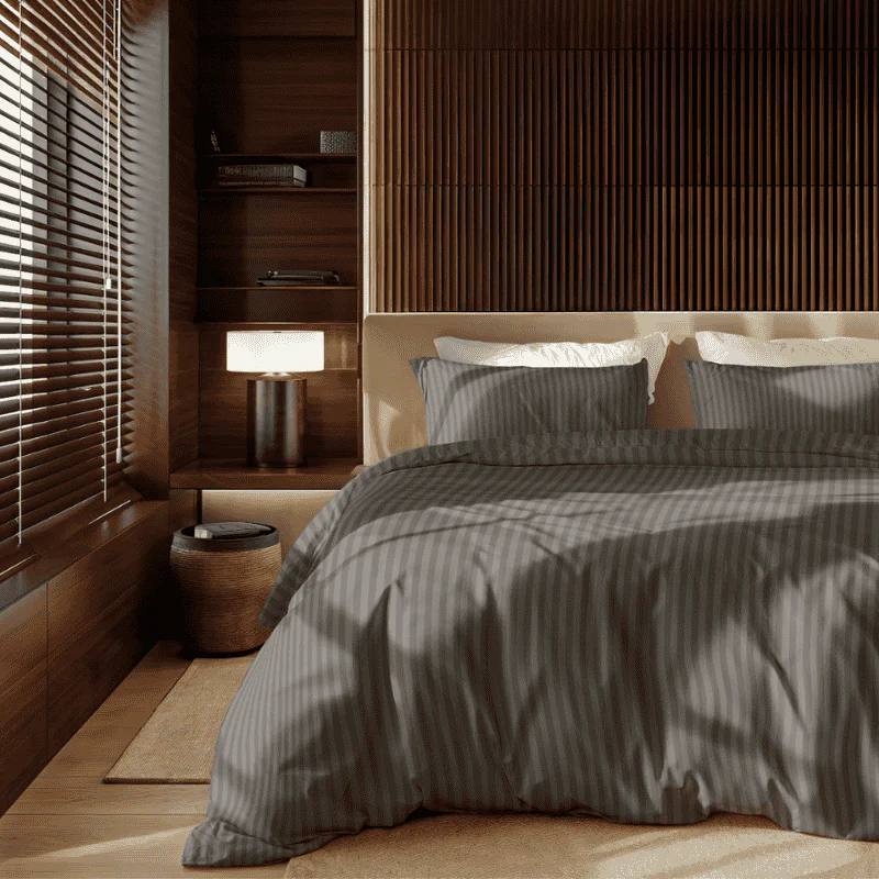 Dekbedovertrek Katoen-Satijn - Satijnstreep - Antraciet - Image 6