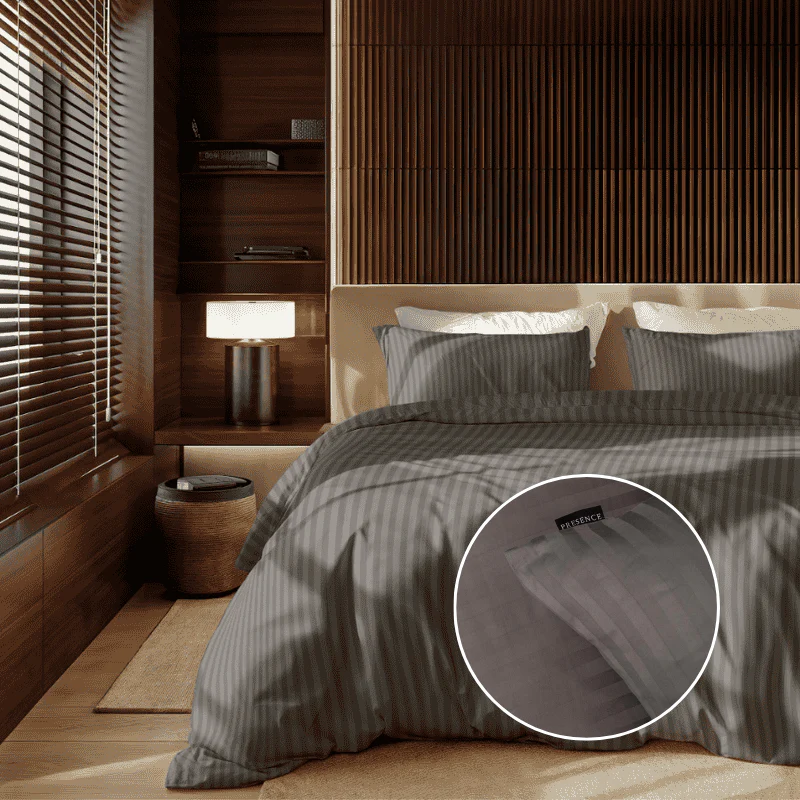 Dekbedovertrek Katoen-Satijn - Satijnstreep - Antraciet - Image 7