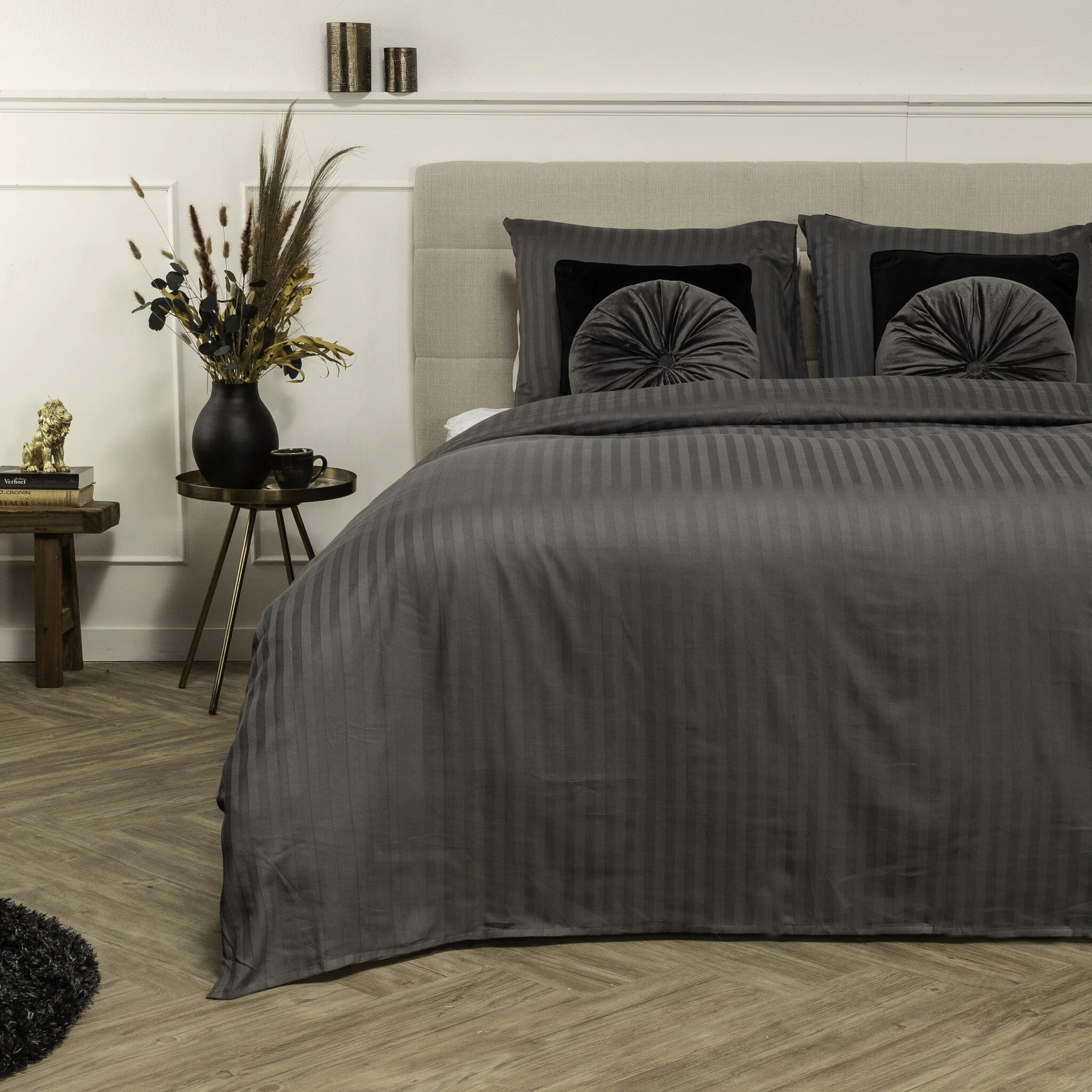 Dekbedovertrek Katoen-Satijn - Satijnstreep - Antraciet - Image 8