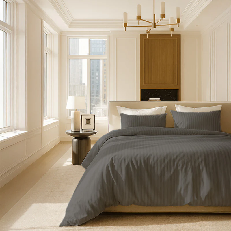 Dekbedovertrek Katoen-Satijn - Satijnstreep - Antraciet - Image 9